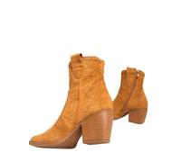 iKrush Women's Khaki Faux Suede Western Ankle Boots | Block Heel Pointed Toe Cowboy Style