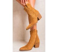 IKRUSH Women's Laura Faux Suede Cowboy Ankle Length Boots in Camel | Size: 8 IKRUSH Camel 8
