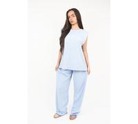 IKRUSH Women's Liliane Sleeveless Relaxed Fit Top & Wide Leg Trouser Co-ord Set in Light Blue | Size: Medium/Large IKRUSH Light Blue M/L
