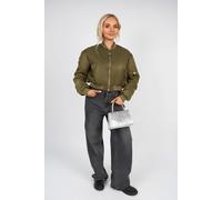 IKRUSH Women's Melina Cropped Long Sleeve Zip Up Puffer Jacket in Khaki | Size: Large IKRUSH Khaki L
