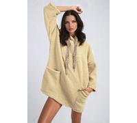IKRUSH Women's Melissa Drawstring Teddie Hoodie Jacket With Front Pockets in Beige IKRUSH Beige One Size