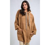 IKRUSH Women's Melissa Drawstring Teddie Hoodie Jacket With Front Pockets in Camel IKRUSH Camel One Size