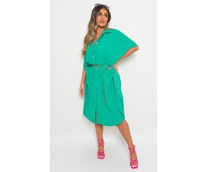IKRUSH Women's Nancy Button Down Collared Midi Dress With Two Front Pockets in Green | Size: S/M IKRUSH Green S/M