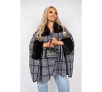 IKRUSH Women's Nerina Check Oversized Jacket With Faux Fur Trim in Navy IKRUSH Navy One Size