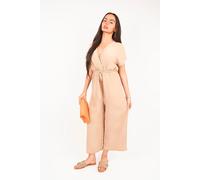 IKRUSH Women's Nerina Wrap Short Sleeve Wide Leg Jumpsuit With Tie Waist in Brown | Size: Medium/Large IKRUSH Brown M/L