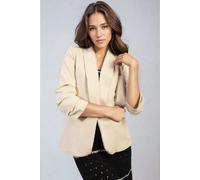 IKRUSH Women's Valerie Ruched Sleeve Open Front Blazer Jacket With Front Pockets in Beige | Size: 2XL IKRUSH Beige 2XL