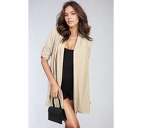 IKRUSH Women's Vivian Open Front Roll Up Sleeve Cardigan in Beige IKRUSH Beige One Size