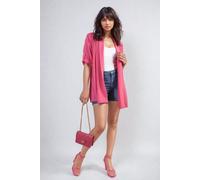 IKRUSH Women's Vivian Open Front Roll Up Sleeve Cardigan in Fuchsia IKRUSH Fuchsia One Size