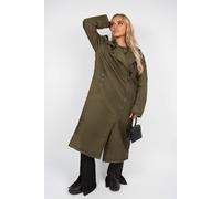 IKRUSH Women's Yvette Longline Padded Coat With Side Pockets in Khaki | Size: Small IKRUSH Khaki S