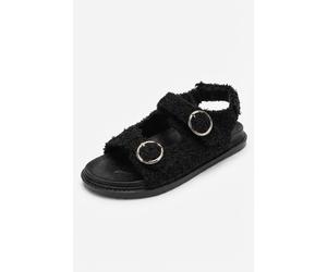 IKRUSH Women's Zahra Faux Fur Double Buckle Sliders in Black | Size: 4 IKRUSH Black 4