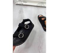 Ikrush Zahra Faux Fur Double Buckle Sliders In Black Black