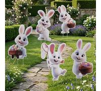 IKSAMY Easter Decoration Outdoor Rabbit Garden - Easter Bunny Garden Stakes, Easter Egg Stakes, Easter Decoration Outdoor Weatherproof for Easter Bunny Decoration Spring Decoration 5 Pieces