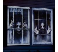 iksya 2PCS Scary Halloween Ghost Window Decorations - Horror Oxford Fabric Window Covers with Ropes, 47.2"x31.5" - Indoor/Outdoor Haunted House & Party Decor, Fade-Proof & Easy Install(D)