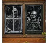 iksya 2PCS Scary Halloween Ghost Window Decorations - Horror Oxford Fabric Window Covers with Ropes, 47.2"x31.5" - Indoor/Outdoor Haunted House & Party Decor, Fade-Proof & Easy Install(C)