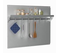IKTCH Range Backsplash with Shelf 24 x 30 Inch Range Hood Wall Shield, Stainless Steel Backsplash Silver Splash Plate for Range Hood Stainless Backsplash with Built-in Storage Shelf and Hanging Rack