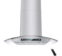 IKTCH Wall Mount Range Hood 36 inch 900 CFM, Tempered Glass Kitchen Chimney Vent Stainless Steel with Gesture Sensing & Touch Control Switch Panel, 2 Pcs Adjustable Lights