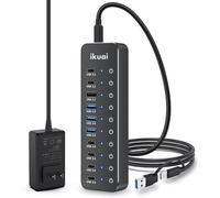 ikuai 10-Port Powered USB 3.2 / USB C Hub Extender for PC Laptop | 3x 10Gbps Ports (2C + 1A), 7x USB 3.0 Ports (4C+3A), Individual On/Off Switch, 3.3ft Data Cable, 60W Power Adapter