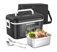 iKuchelife Heated Lunch Box, 18000mAh Rechargeable Electric Lunch Box, 1.5L Stainless Steel Lunchbox, Smart Heating Lunchbox Portable Food Warmer with Container for Camping, Office, Travel, Work