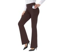 IKULE Bootcut Yoga Pants for Women High Waist Dress Pants Flare Leggings 27" 29" 31" 33" 35" 37" Workout Pant for Casual Work, Brown, Large