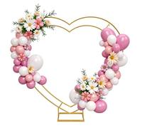 IKULE Double Heart Shape Wedding Metal Arch Backdrop Gold Flower Balloon Arbors Stand for Ceremony Birthday Party, Graduation Decorations and Baby Shower