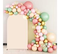 IKULE Wedding Arch Cover Spandex Fitted Arch Cover for Round Top Chiara Backdrop Stand Covers for Wedding Birthday Party Decoration 6FT in Beige