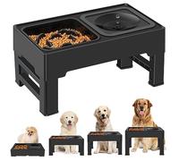 ikuso 2-in-1 Elevated Slow Feeder Dog Bowls 4 Height Adjustable Raised Bowls with No Spill Water Bowl and Non-Skid Silicone Mat Non-Toxic,Mess Proof,Non-Tip，Protect Dog Spine
