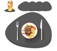 IKWOLETI Washable Placemats and Coasters Set 4 - Double-Sided PU Leather Place Mats for Table - Ideal for Kitchen and Office Dark Grey