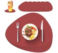 IKWOLETI Washable Table Placemats with Coasters - PU Leather Place Mats for Table - Double-Sided Placemats Ideal for Kitchen and Office, Set of 6, Burgundy