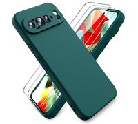 Ikziwreo Case for Google Pixel 9 Pro XL Mobile Phone Case with 2 Screen Protectors Pure Colour Ultra Thin Soft Silicone Case Shockproof Anti-Scratch Rubber Protective Case - Midnight Green