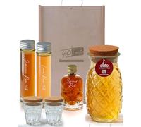 IL GUSTO Premium Pirate’s Rum Gift Set - Includes Pineapple Shaped Bottle, Miniatures & Shot Glasses | Pineapple, Spiced, Jamaican & Lime Rum Selection | Luxury Alcohol Cocktil Gift Set in Wooden Box