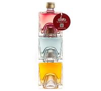 IL GUSTO Stackable Gin Taster Gift Set - Passionfruit, Rhubarb & Ginger, Pink - Cube Shaped Glass Bottles - 50ml each | Pack of 3