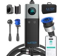 iLa Tech Portable EV Charging Station WiFi 7kW, EV Charger Wallbox 32A for EV PHEV with Type 2 Cable 5M, LCD Display, IP66 with Brackets, Storage Bag Adapters CEE 32A Blue 1 Phase + EU Schuko 16A