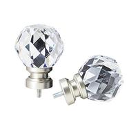 ILAISIHOME Decorative Curtain Rod Finials, Luxury Crystal-clear Faceted, Round, Set of 2, Compatible with 1” or 1-1/8” dia curtain rod, Standalone finial pair, Silver