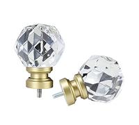 ILAISIHOME Decorative Curtain Rod Finials Luxury Crystal-clear Faceted, Round, Set of 2, Compatible with 1'' or 1-1/8'' dia curtain rod, Standalone finial pair,Gold