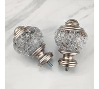 ILAISIHOME Decorative Curtain Rod Finials, Polyresin Round Silver Foiled Clear Finials, Set of 2, Compatible with 1 inch or 1-1/8 inch Dia Curtain Rod, Standalone Finial Pair
