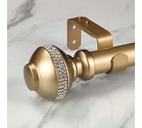 ILAISIHOME Luxury Gold Decorative Single Curtain Rod Set with Rhinestone Finials, 36-72 in, Standard Single Drapery Rod for 1 Pack, 1-1/8 in diameter, Adjustable Length