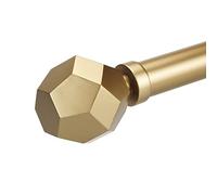 ILAISIHOME Single Curtain Rod Set: 1-1/8 in Diameter Adjustable Gold Curtain Rod with Geometric Faceted Finials,36-72 in,Standard Single Gold Drapery Rod for 1 Pack