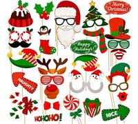 ILamourCar 32 Pcs Christmas Photo Booth Props, Funny Christmas DIY Selfie Props for Adults Kids Xmas Decoration Supplies