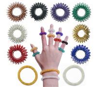 iLamvie 10 Pieces Acupressure Rings Spiky Sensory Finger Rings Set, 8pcs Finger Rings 2pcs Wrist Massage Bracelets,for Children Adults Office Workers to Reduce Stress Anxiety.