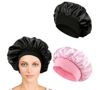 iLamvie 2 Pcs Silk Bonnet, Satin Hair Bonnet for Sleeping, Soft and Comfortable (Pink+Black)