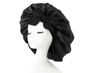 iLamvie Silk Bonnet,Adjustable Satin Hair Bonnet,Soft And Comfortable Silk Sleep Cap(Black)