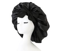 iLamvie Silk Bonnet,Adjustable Silk & Satin Sleep Bonnet,Bonnet with tie,for Curly Hair,Hair Bonnet with Tie Band for Curly Hair Braid(Black)