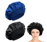 iLamvie Silk & Satin Sleep Cap - 2 Pcs Soft & Comfortable Hair Bonnets (Black + Blue)