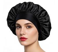 iLamvie Silk Sleep Cap - Soft & Comfortable Satin Bonnet for Sleeping (Black)