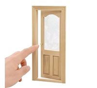 iLAND Dolls House Accessories 1/12 Scale, Wooden Door w/ 3D Windowpanes Reflecting Rainbow Light & Handles