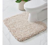 ILANGO Beige and White U Shaped 22" × 24" Non Slip & Super Absorbent Extra Thick Soft, Washable Bath Mats for Bathroom Floor, Microfiber Plush Shaggy Contour Bath Rugs for Toilet,Dry Quick