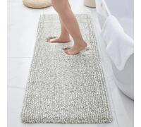 ILANGO Grey and White Bathroom Rugs 48" × 24" Non Slip & Super Absorbent Extra Thick Soft, Washable Bath Mat for Floor, Microfiber Plush Shaggy Bath Rug with Rubber for Bathtub Shower Room Sink