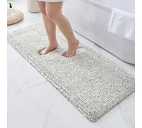 ILANGO Grey and White Bathroom Rugs 60" × 24" Non Slip & Super Absorbent Thick Soft, Washable Bath Carpet Runner for Floor, Microfiber Plush Shaggy Bath Mats for Bedroom Bathtub Shower Room