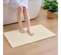ILANGO Upgraded Waffle Bathroom Rugs,Super Absorbent Boho Non Slip Runner Bathroom Mats Quick Dry,Ultra Soft Machine Washable Mat with Tassels for Hallway,24x48,Cream White