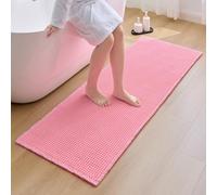 ILANGO Upgraded Waffle Bathroom Runner Rugs,Super Absorbent Boho Non Slip Bathroom Mats Quick Dry,Ultra Soft Machine Washable Mat with Tassels for Hallway,24x54,Pink
